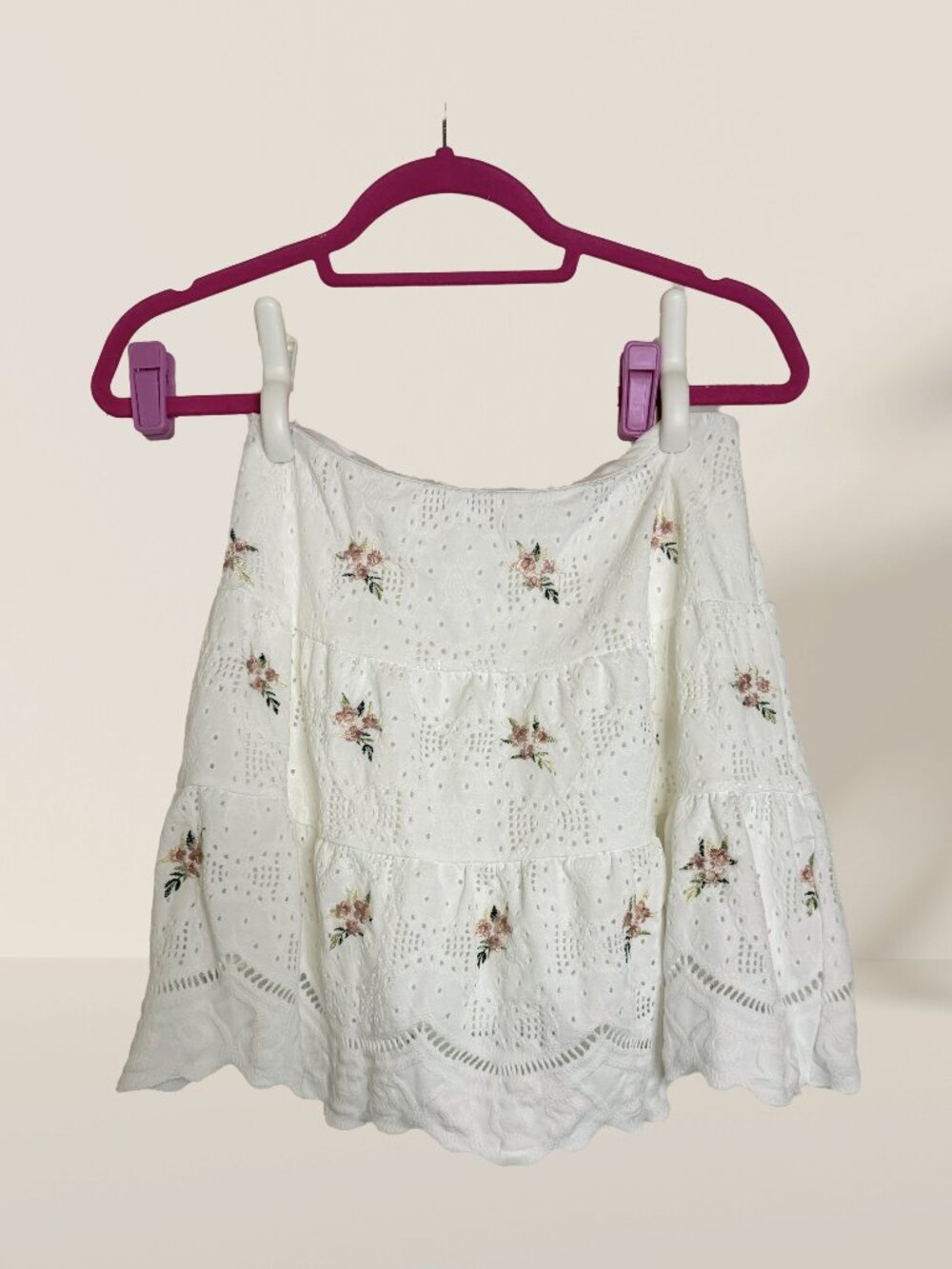 Kirious Los Angeles White Eyelet Floral Embroidered Skirt Size M | Boho
